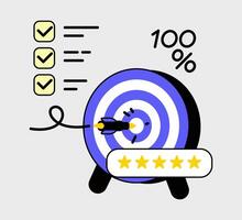 Precision target achievement visualization, aiming for complete success concept vector