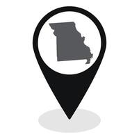 Missouri state map. Map of Missouri state on map pinpoint in black color vector