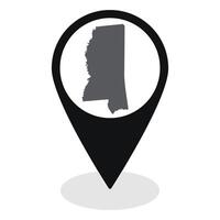 Mississippi state map. Map of Mississippi state on map pinpoint in black color vector