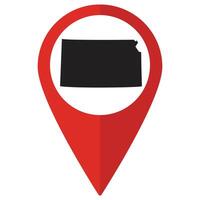 Kansas state map. Map of Kansas state on map pinpoint in red color vector