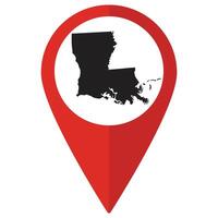 Louisiana state map. Map of Louisiana state on map pinpoint in red color vector