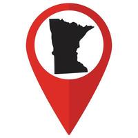 Minnesota state map. Map of Minnesota state on map pinpoint in red color vector