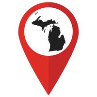 Michigan state map. Map of Michigan state on map pinpoint in red color vector