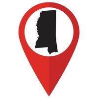 Mississippi state map. Map of Mississippi state on map pinpoint in red color vector