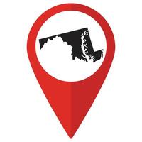 Maryland state map. Map of Maryland state on map pinpoint in red color vector