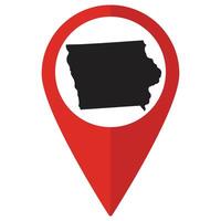 Iowa state map. Map of Iowa state on map pinpoint in red color vector
