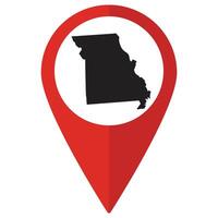 Missouri state map. Map of Missouri state on map pinpoint in red color vector