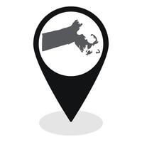 Massachusetts state map. Map of Massachusetts state on map pinpoint in black color vector