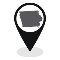 Iowa state map. Map of Iowa state on map pinpoint in black color vector