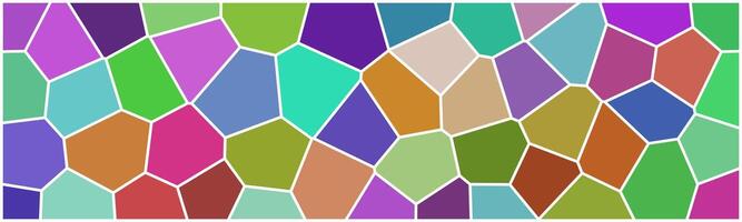 Colorful mosaic pattern with irregular polygon shapes. Bright stained-glass style design with vibrant hues and white outlines, ideal for backgrounds or abstract art. vector