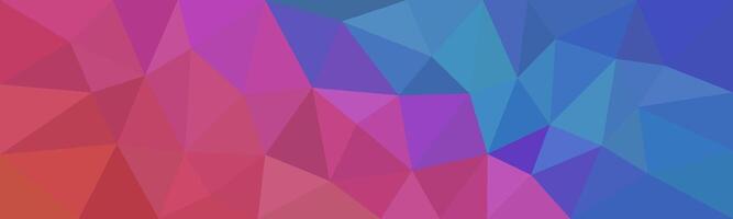 Vibrant low poly background with a gradient of red, pink, purple, and blue tones, creating a dynamic and modern geometric design. vector