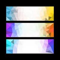 Set of abstract banners with colorful polygonal designs in blue, yellow, purple, and orange hues, ideal for modern web or graphic design. vector