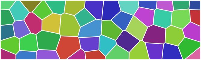 A colorful mosaic pattern with irregular polygonal tiles outlined in white, creating a stained-glass effect with vibrant and contrasting hues. vector