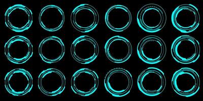 Set of sci fi blue circle user interface elements technology futuristic design modern on black background vector