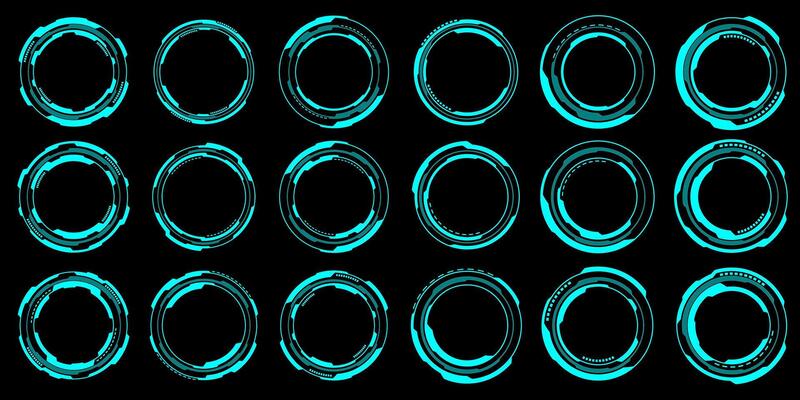 Set of sci fi blue circle user interface elements technology futuristic design modern on black background