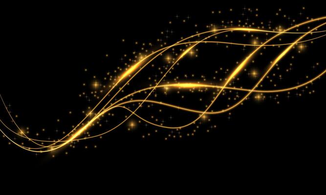 Abstract gold lines curve wave luxury on black background