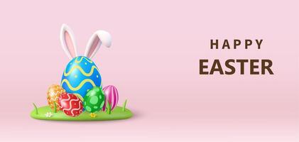 3d Easter banner with bunny ears vector