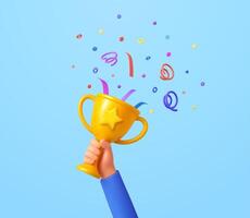3d Hand hold trophy. First place vector