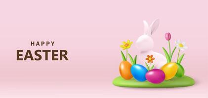 3d Easter banner with rabbit vector