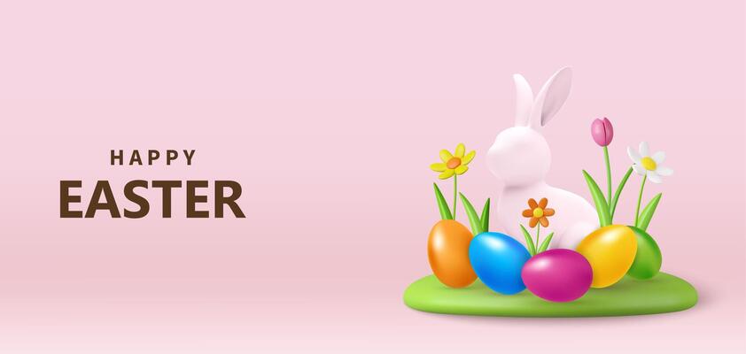 3d Easter banner with rabbit