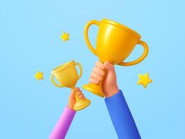 3d two Hand hold trophy with star vector