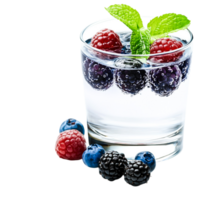 Fresh Berries in Glass with Mint Leaves and Clear Water Splashing png