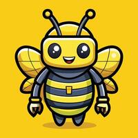 Whimsical Intermingling Android Robot Car and Animated Honey Bees and Bumblebees vector