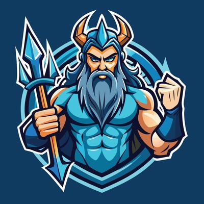 Poseidon God of the Sea Empowered Esports Mascot with Trident