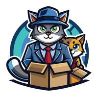 Playful Cat Mascot Logo Concept Cat Concealed in a Box with Detectable Features vector