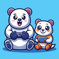 Playful Encounter Polar Bear and Cute Cartoon Panda Embracing Friendship vector