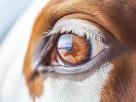 Close up of brown eye of dog showing reflection photo