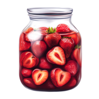 Fresh and Juicy Strawberries in Glass Jar with Sweet Red Syrup png