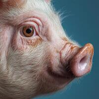 Close up of piglet showing eye and snout, farm animal portrait photo