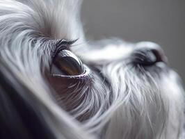 Close up of dog eye showing long lashes and reflective surface photo