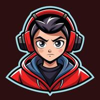 Geek Gamer Boy with Hoodie Headset and Joystick in Gaming Zone vector