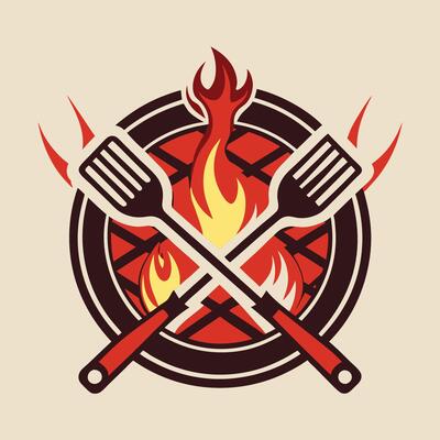 Vintage Grill Barbeque Delicacy with Fork and Meat Sizzle
