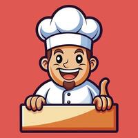 Cartoon Chef Mascot Character Peeking Over a Counter with a Dish vector