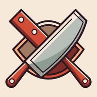 Vintage Retro Butcher Knife and Cleaver Crossed for Butchering vector