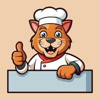 Peeking Wildcat Chef Mascot Cartoon Character with a Curious Expression vector