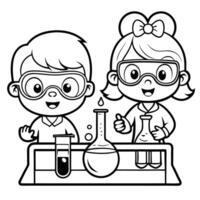 Curious Kids Engage in Science Lab Experiments with Safety Goggles vector