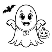 Spooky Halloween Coloring Page Featuring an Outline Set of Friendly Ghosts vector