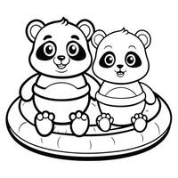 Color in These Cute Pandas Relaxing on a Floating Swim Ring vector
