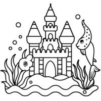 Enchanted Mermaid Castle Coloring Page Dive into the Depths of Imagination vector