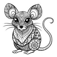 Intricate Hand Drawn Zentangle Mouse Design for Coloring Books vector