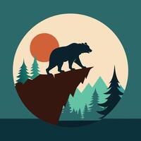 Silhouette of a Bear Ambulating on a Precipitous Cliff s Edge vector
