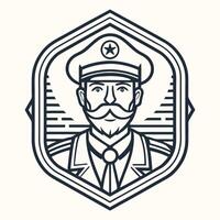 Vintage Outline Art of a Seafaring Captain in Uniform vector