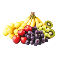 Fresh Assortment of Colorful Fruits Including Bananas, Apples, Grapes, and Kiwi png