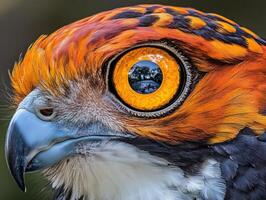 Ornate hawk eagle showing its wonderful plumage and big orange eye photo