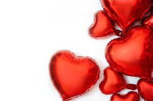 frame for text and foil balloons in the shape of hearts. balloons of various sizes from large to small hearts. balloon hearts are located on the right side of the background photo