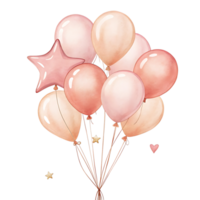 A delightful cluster of peach and pink balloons with gold stars and a small heart png